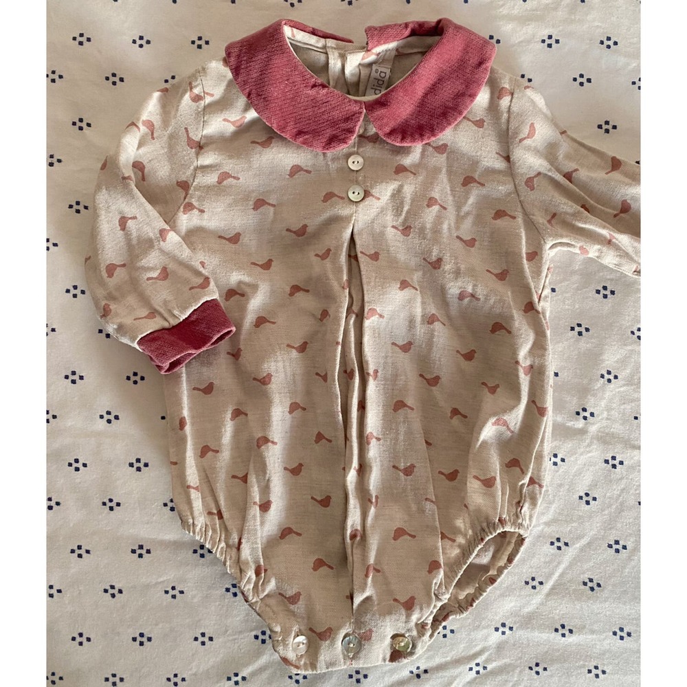 Long-sleeve Romper Velour Collar, 3M